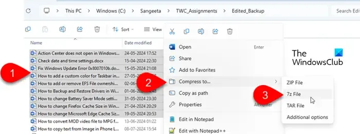 Erstellen Sie eine 7z-Datei nativ in Windows 11