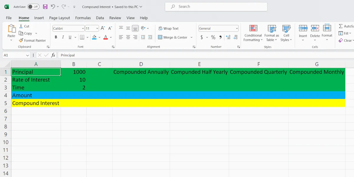 Crear una calculadora de interés compuesto en Excel