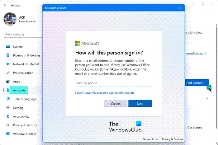 creare nuovo account utente windows 11