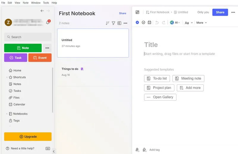 Creare un quaderno in Evernote