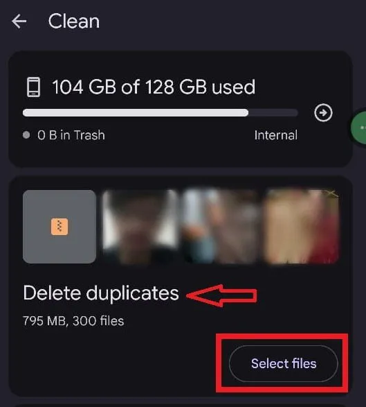 Clean을 클릭하면 Delete Duplicates 타일을 찾을 수 있습니다. Delete Duplicates와 관련된 Select Files 버튼을 탭합니다.