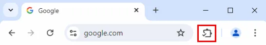 Una captura de pantalla que resalta la ubicación del ícono del rompecabezas en la barra de complementos de Chrome.