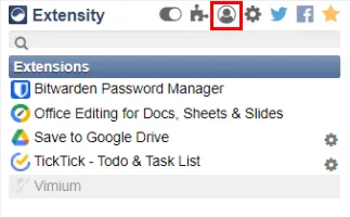 Zrzut ekranu przedstawiający ikonę profilu na górnym pasku rozszerzeń.