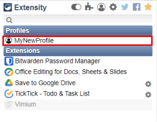 Une capture d'écran mettant en évidence le nouveau profil d'extensions personnalisées dans Extensity.