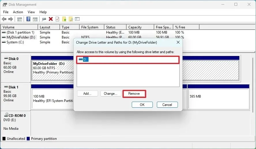 Gestion des disques supprimer la lettre de lecteur