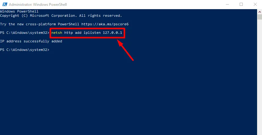 netsh http add iplisten 127.0.0.1