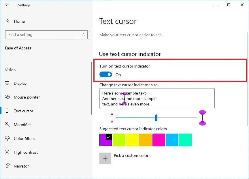 Windows 10 啟用文字遊標指示器