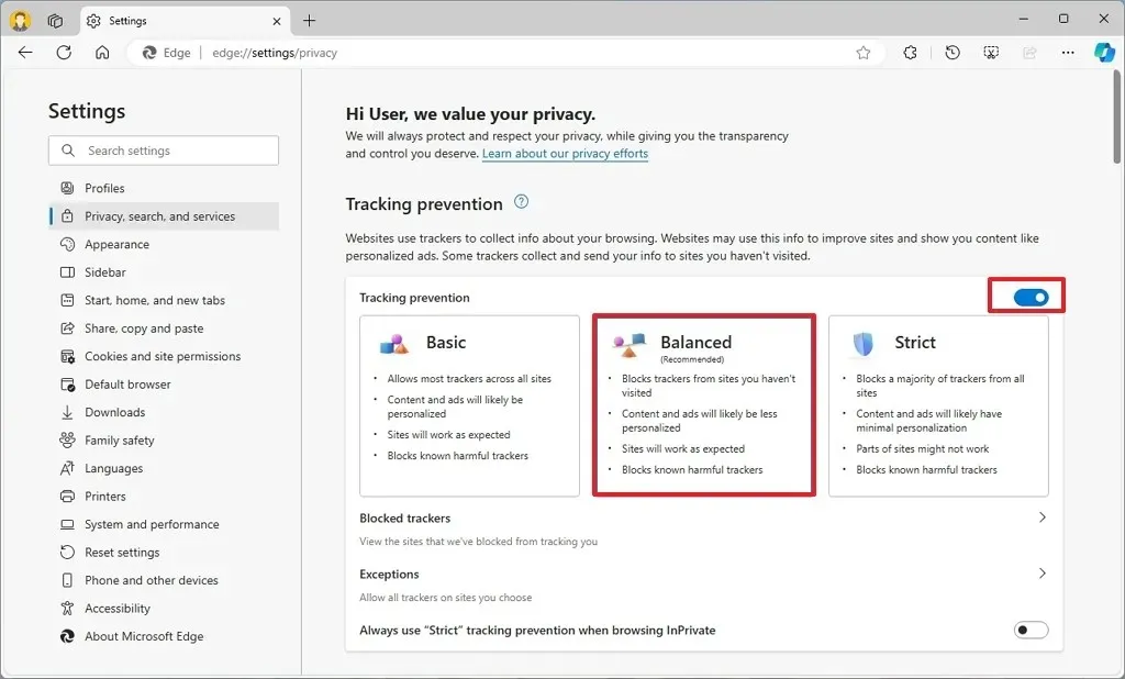 Edge-Aktivierung zur Tracking-Verhinderung