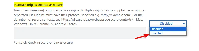 안전하지 않은 출처를 안전한 것으로 처리하도록 활성화
