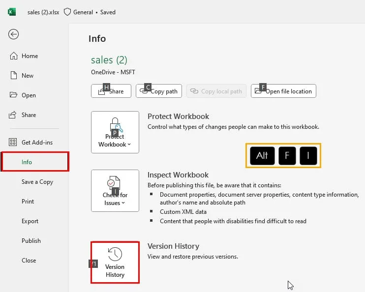 Historia wersji informacji o programie Excel