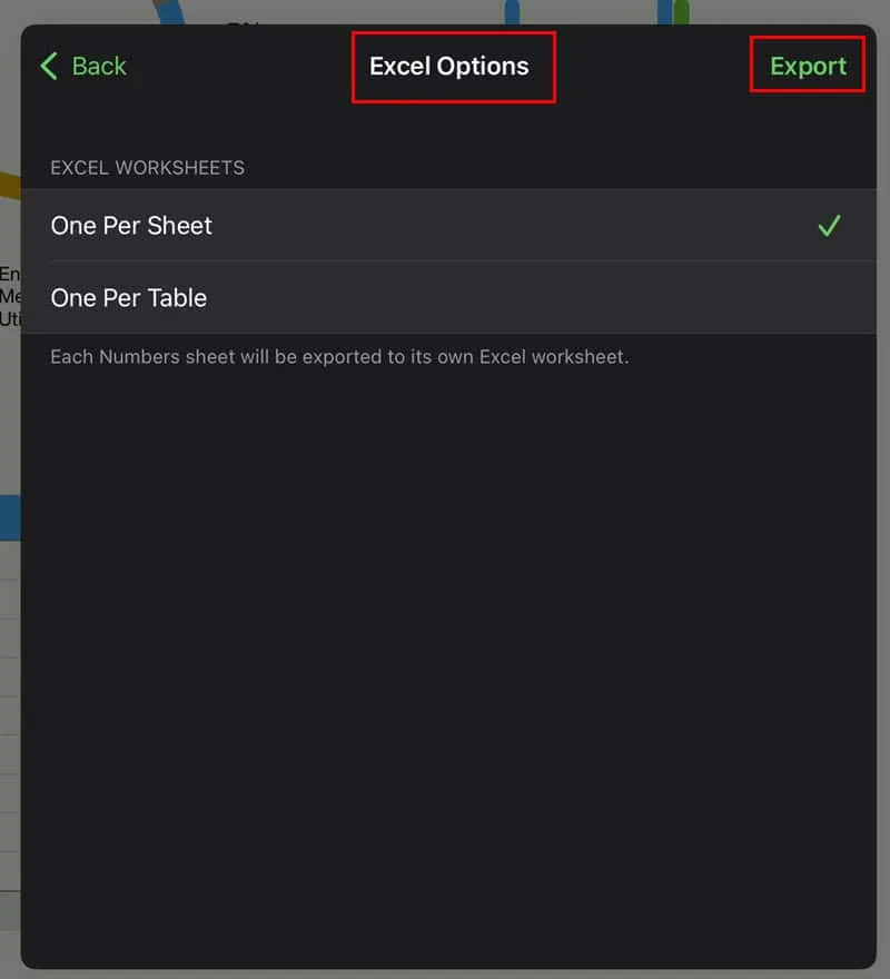 options d'exportation Excel