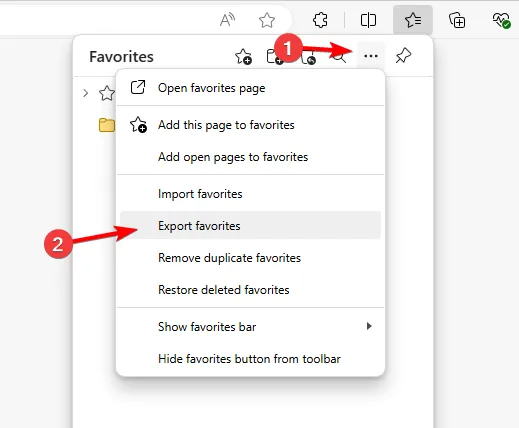 Exporter les favoris Edge