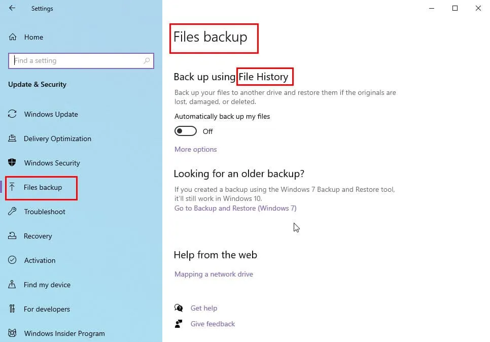 historial de archivos de windows