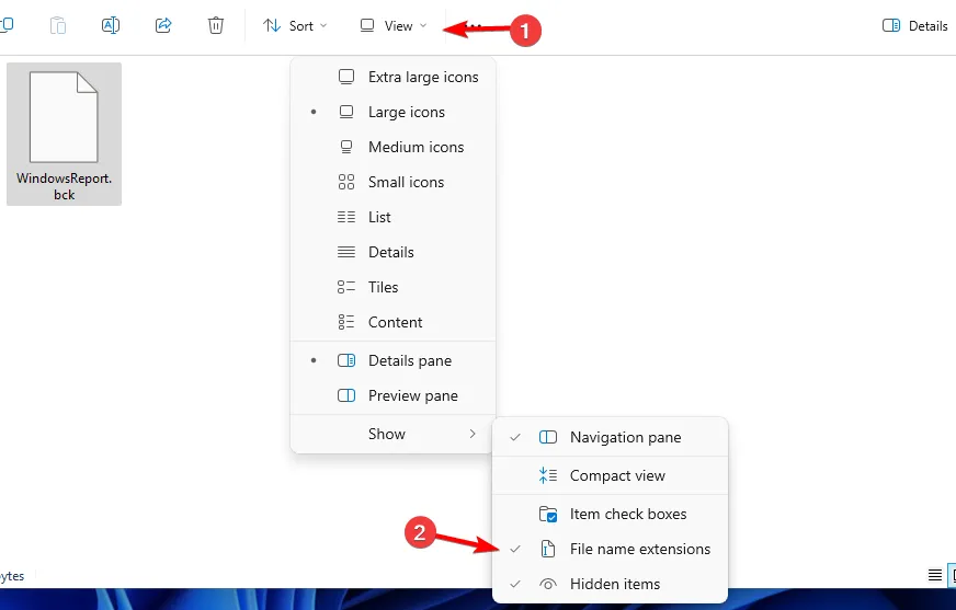 Las extensiones de nombre de archivo se muestran