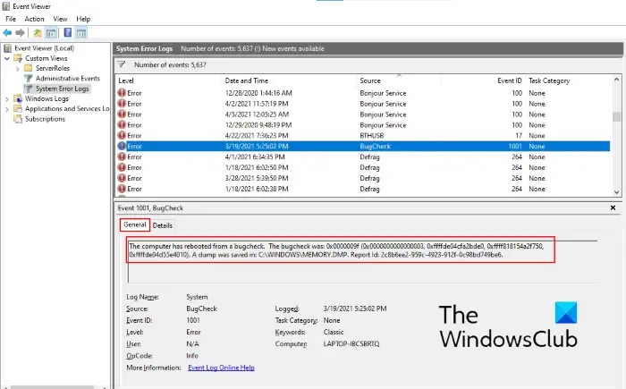 Buscar archivos de registro BSOD WIndows 10_4