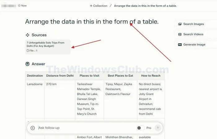 Erstellen einer Tabelle aus einem PDF-Dokument in Perplexity Ai