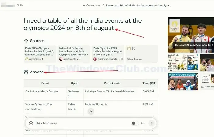 Generación de una tabla a partir de los resultados de búsqueda en Perplexity Ai