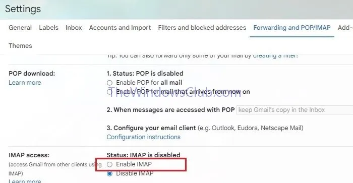 Habilitar la configuración de IMAP en Gmail