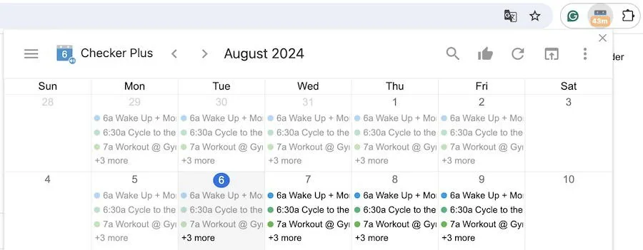 L'estensione Checker Plus per Google Calendar in visualizzazione mensile