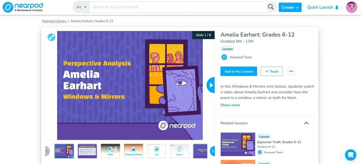 Nearpod のライブラリからのレッスンビュー。