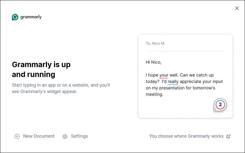 Grammarly-Startseite