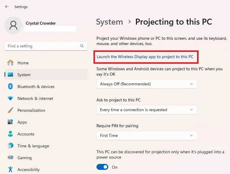 Cómo transmitir un dispositivo Android a una PC con la aplicación Wireless Display en Windows.