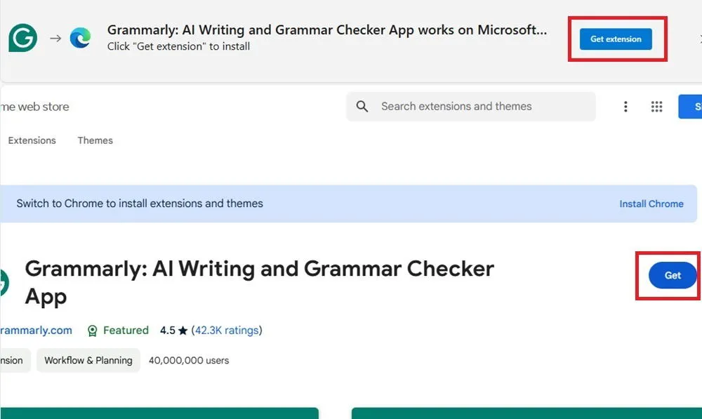 Installation de Grammarly sur Edge.