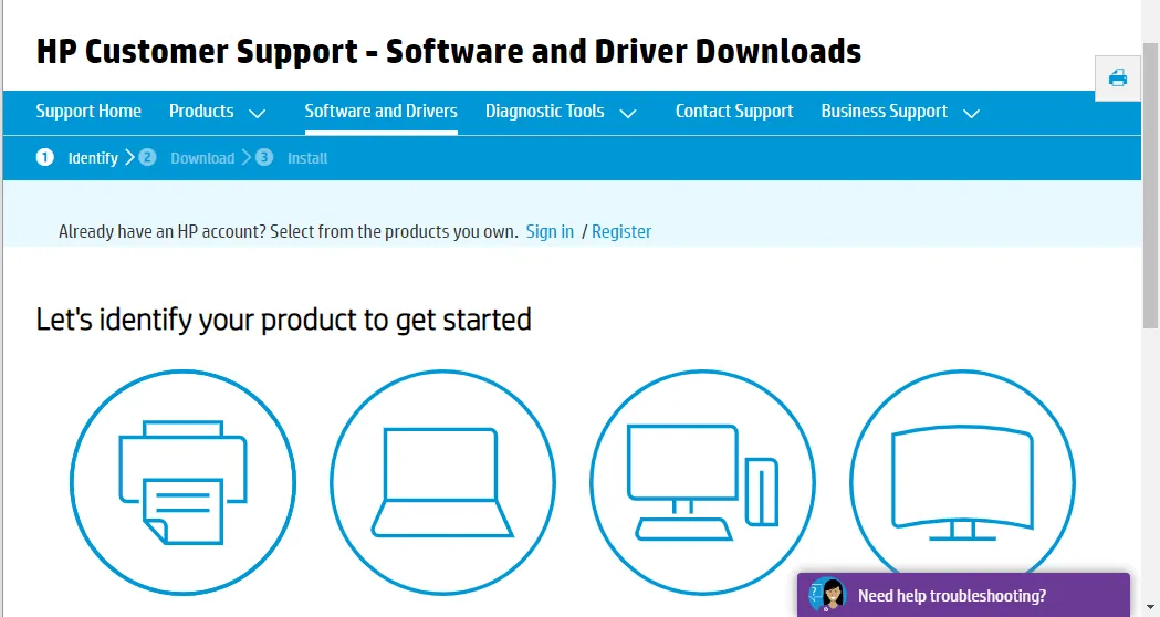 HP software- en driverpagina Ontbrekende of defecte printkop