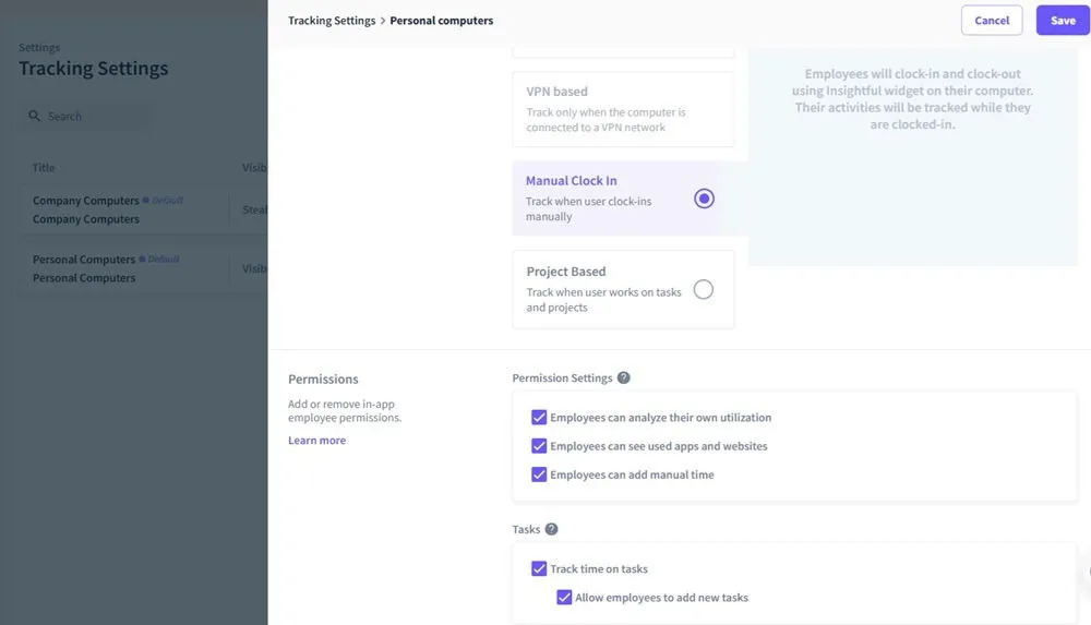 Modifica delle autorizzazioni per il monitoraggio del progetto Insightful.