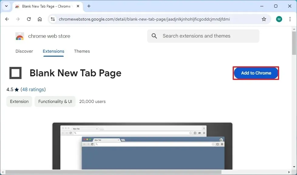 Installation der Erweiterung „Blank New Tab Page“