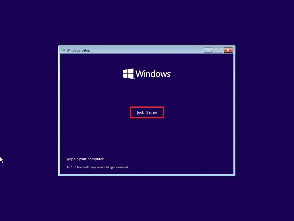 Windows 10 Nu installeren-knop