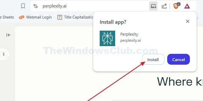 Installa Perplexity Ai Progressive Web App dal browser