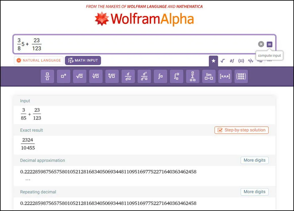 Mathematische Berechnung Wolfram