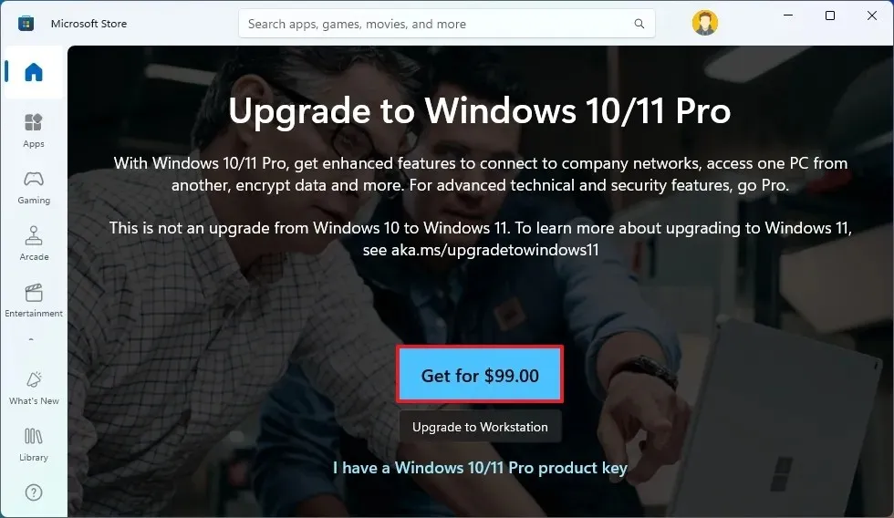 Actualización de Microsoft Store de Home a Pro
