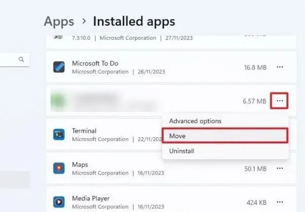 mover aplicación windows 11