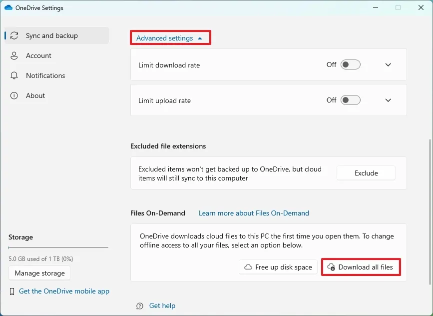 OneDrive 파일 온디맨드 비활성화