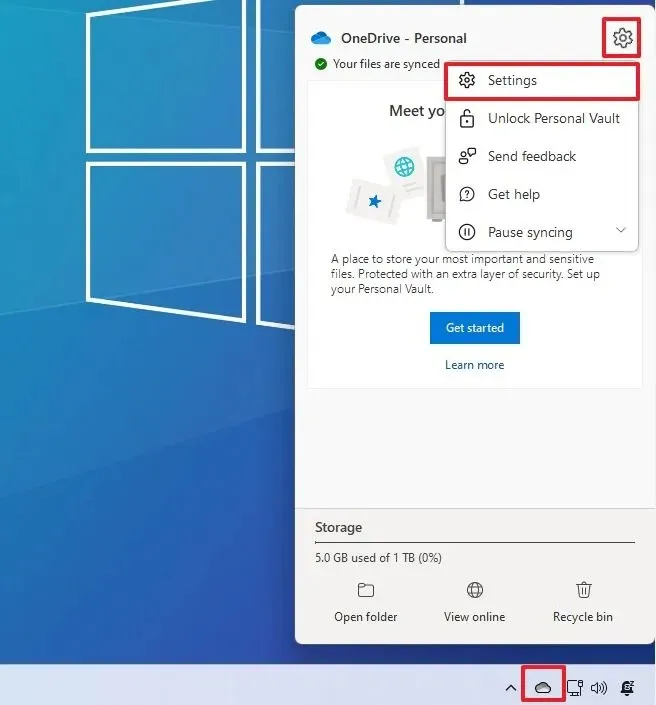 Configuración abierta de OneDrive