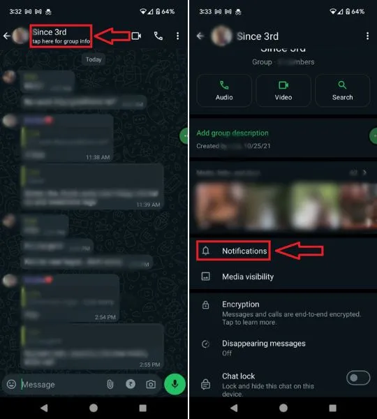 Pasos para abrir el chat grupal de WhatsApp en la aplicación móvil para configurar un tono de notificación personalizado