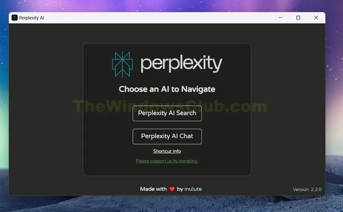 Aplicación de escritorio para Windows Perplexity Ai de Inulute