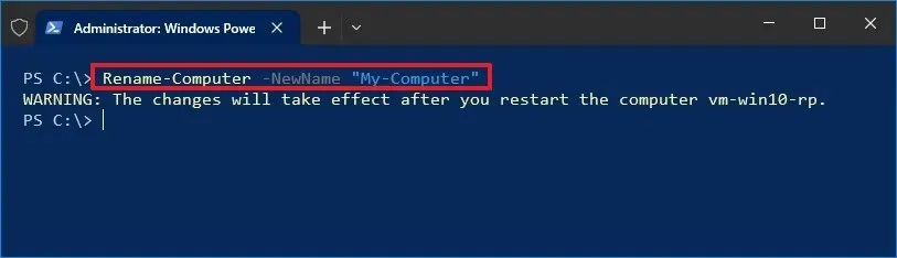 Comando de PowerShell para cambiar el nombre de una PC con Windows 10