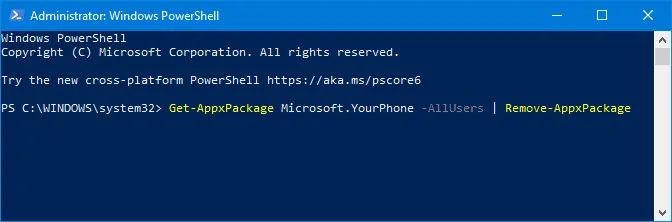 powershell_ deinstallieren Sie Ihre Telefon-App Windows 10