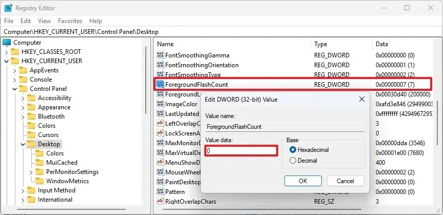 Registro ForegroundFlashCount