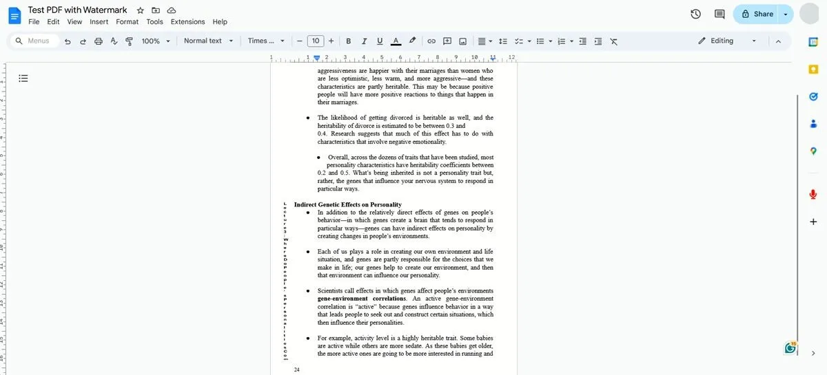 Vista de Google Docs con marca de agua eliminada.