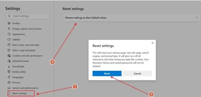 Resetuj ustawienia Microsoft Edge