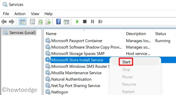 Redémarrez le service d'installation du Microsoft Store sur Windows 11