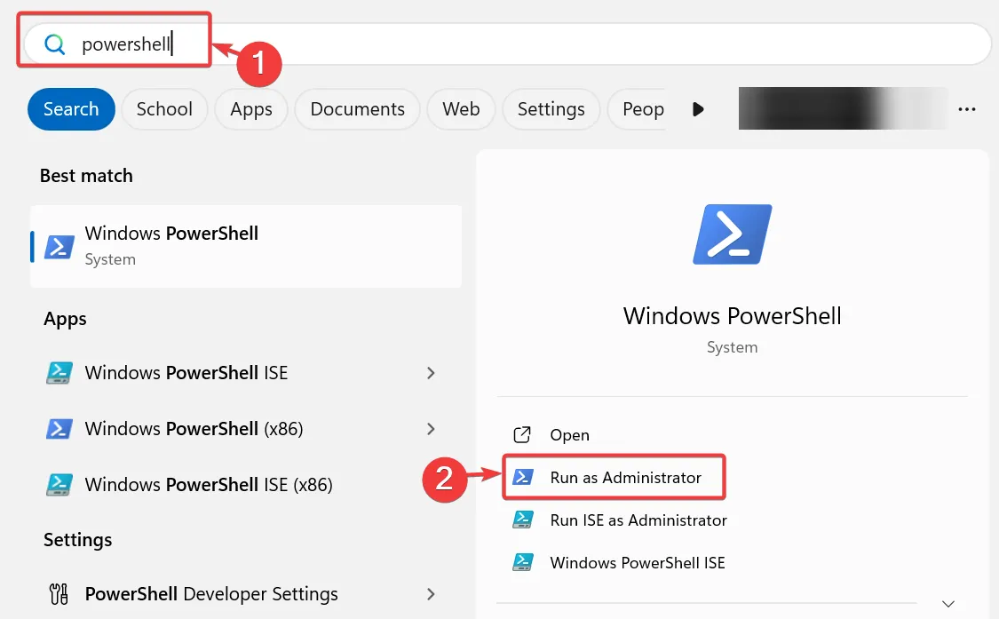 esegui Windows PowerShell come amministratore