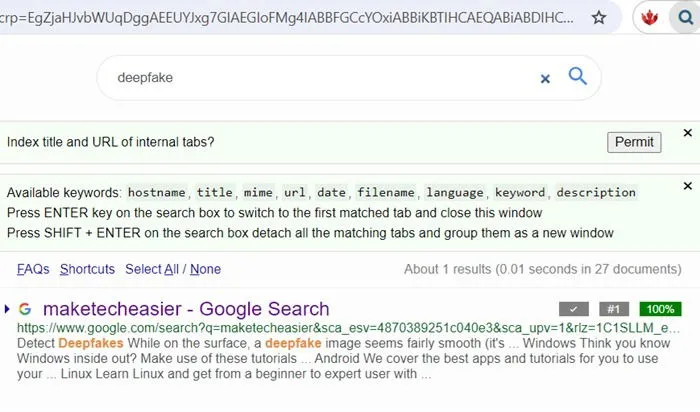 SearchAllTabs trouve des informations pertinentes sur n'importe quel onglet vous menant au site Web exact et au résultat de recherche.