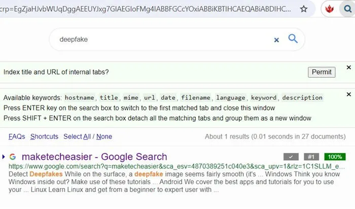 SearchAllTabs は、任意のタブ上の関連情報を検索し、正確な Web サイトと検索結果に導きます。