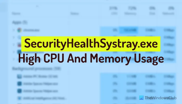 SecurityHealthSystray.exe wysokie użycie procesora i pamięci w systemie Windows 11/10