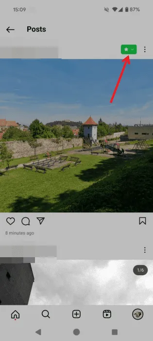 Klikken op de groene ster in de Instagram-app voor Android.